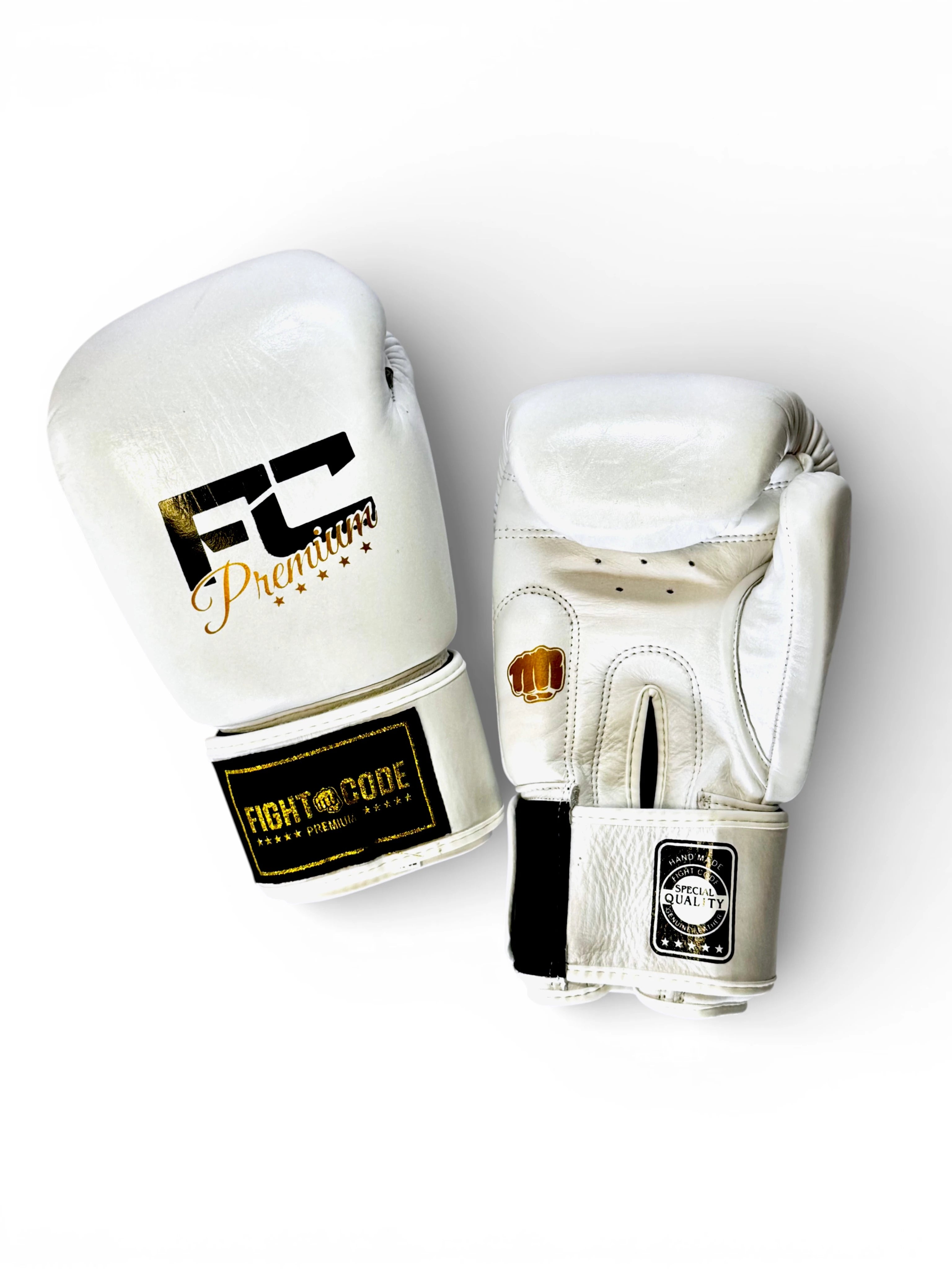 FIGHTCODE Műbőr Boxkesztyű - Fehér Muay Thaihoz