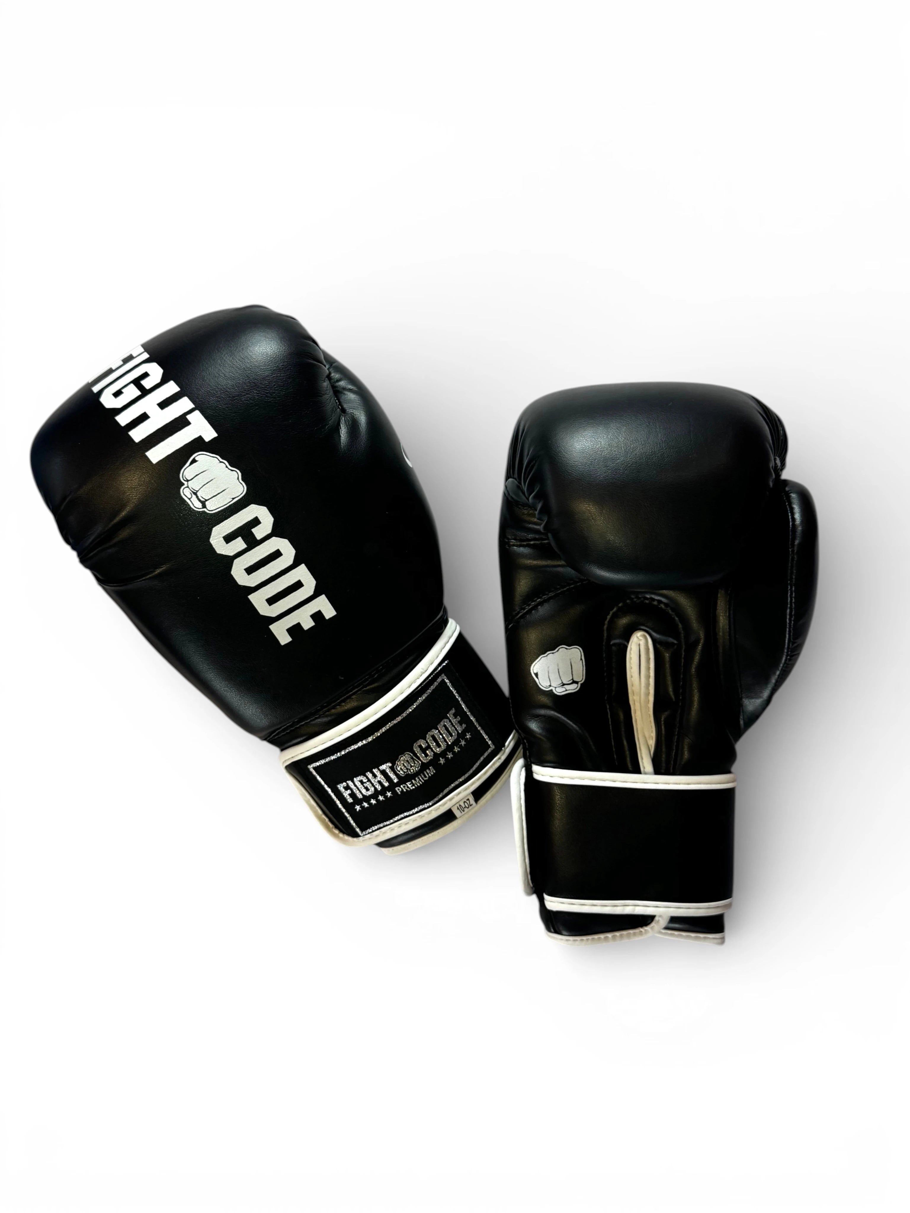 FIGHTCODE Prémium Bőr Boxkesztyű - Fekete Muay Thaihoz