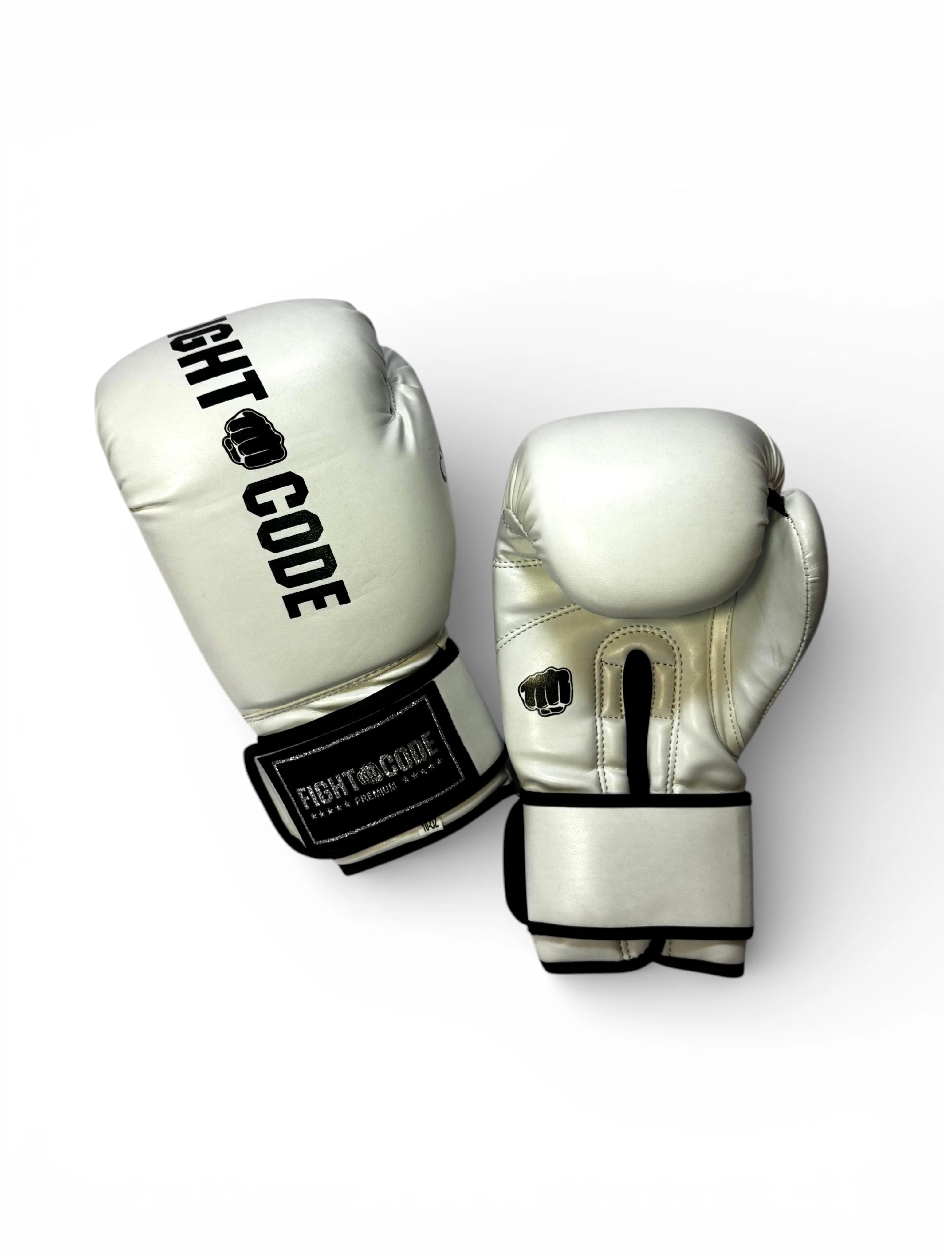 FIGHTCODE Prémium Bőr Boxkesztyű - Fehér Muay Thaihoz
