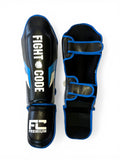 FIGHTCODE Prémium Lábszárvédő - Fekete - Kék Muay Thaihoz és Kick-boxh